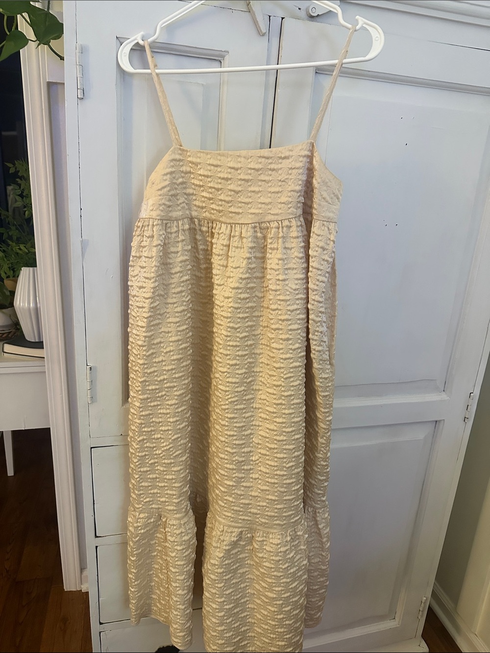 Kika Vargas Cream Textured Spaghetti-Strap Sundress size XS